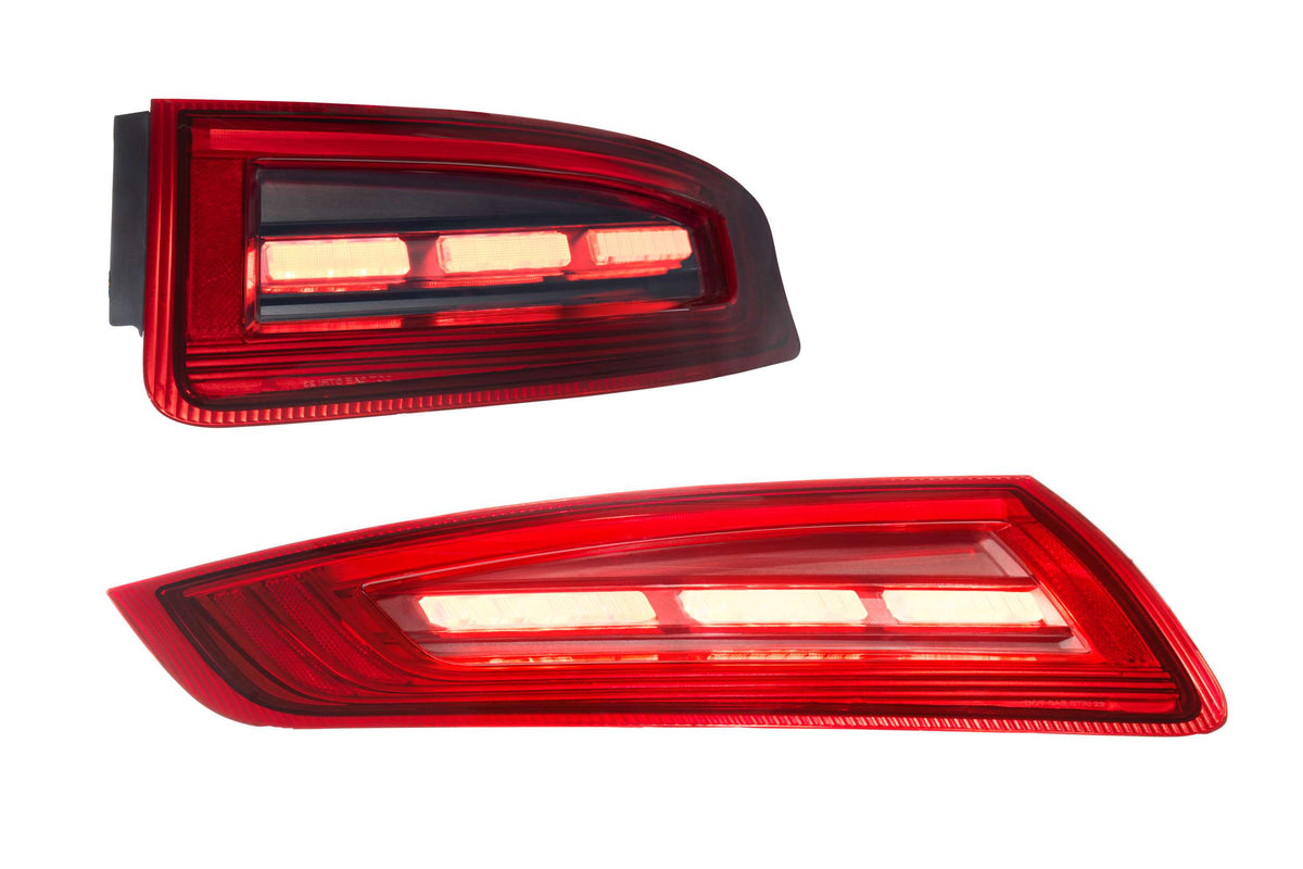 Porsche 997.1 red lens tail lights, illuminated view